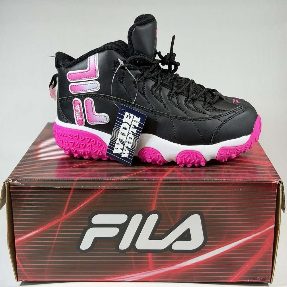 Fila Girl's Size-3 W Snake Dancer Wide Black Pink White Sneakers